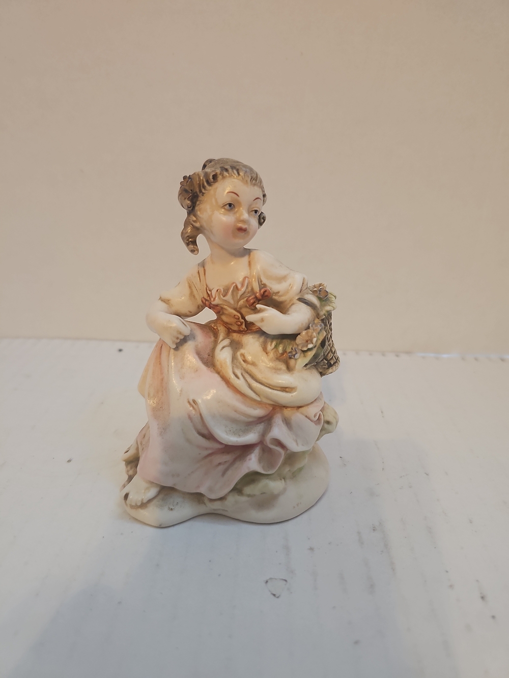 Vintage Porcelain Figurine Girl With Flower Basket 4.5"tall